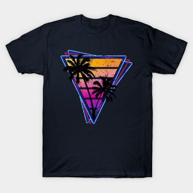 Distressed Triangle Synthwave Silhouette Design T-Shirt by Brobocop